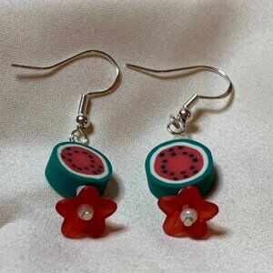 Watermelon Flower Drops Matching Earrings